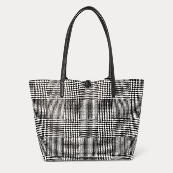 NWT! RALPH LAUREN REVERSIBLE Glen Plaid VEGAN LEATHER TOTE & matching ZIP POUCH! - Picture 3 of 11
